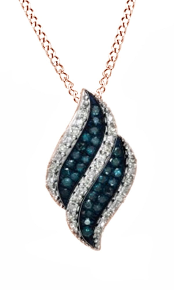 Blue and White Diamond Flame Pendant Necklace in 10K Solid White Gold by Jewel Zone US