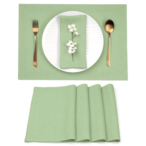 D'Moksha Homes Napperons en Lin Lot de 4 - 100 % Lin Pur Vert Sauge 14 x 19 Pouces - Lavables pour l'Automne, l'Action de Grâce, Décoration de Noël