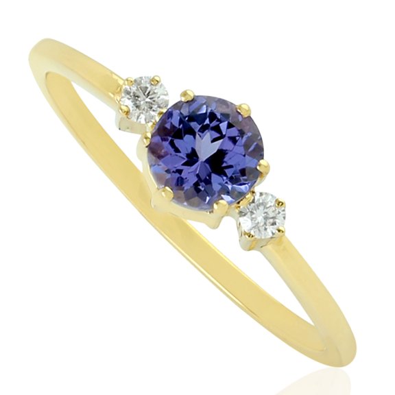 Tanzanite & Pave Diamond Stackable Ring In 18k Yellow Gold Jewelry For Gift