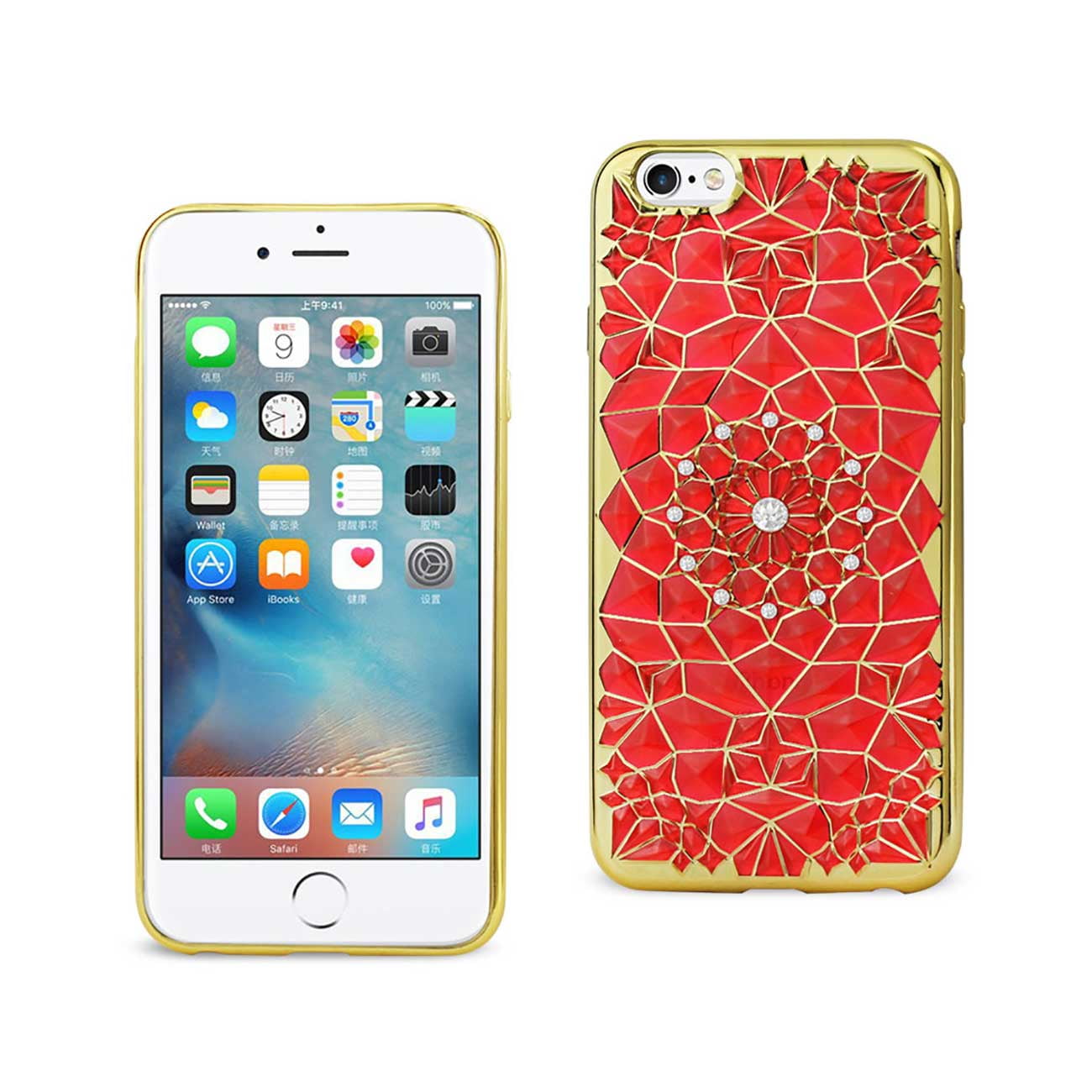 Iphone 6/ 6s Soft Case With Sparkling Diamond Sunflower Design In Red -