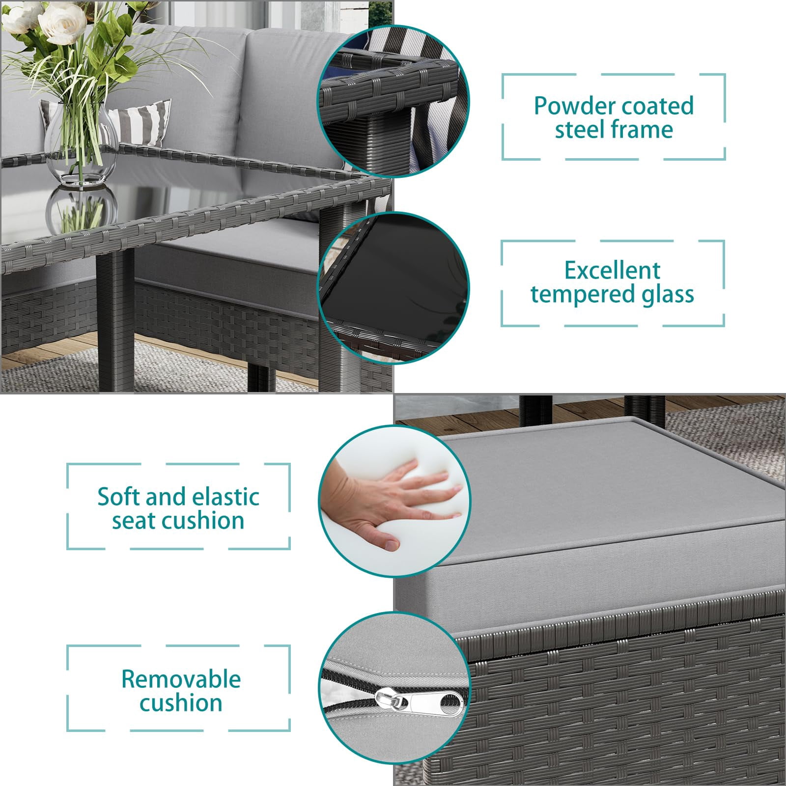 Tappio 10 Pieces Outdoor Patio Furniture Set, PE Rattan Wicker Patio Conversation Sectional Set with Ottoman, Table and Cushions for Backyard, Porch, Garden, Gray