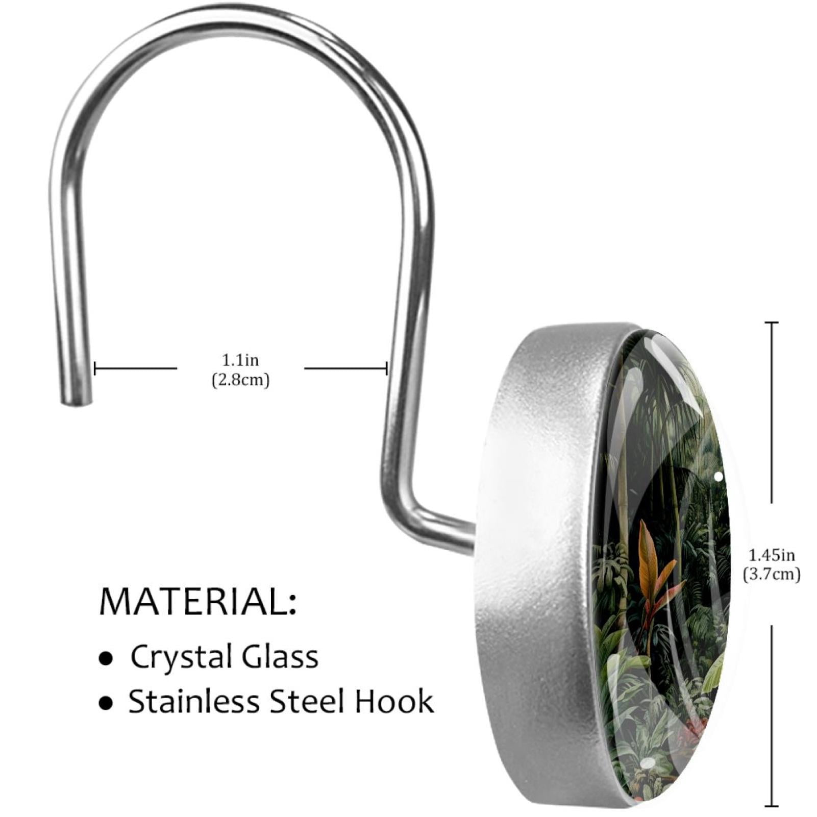 HemaKayy 12 Pcs Decorative Shower Curtain Hooks - Stainless Steel Rings for Bathroom Décor - Easy Glide & Secure Hold - Perfect Decoration for Bathroom Shower Rods - Tropical Plants