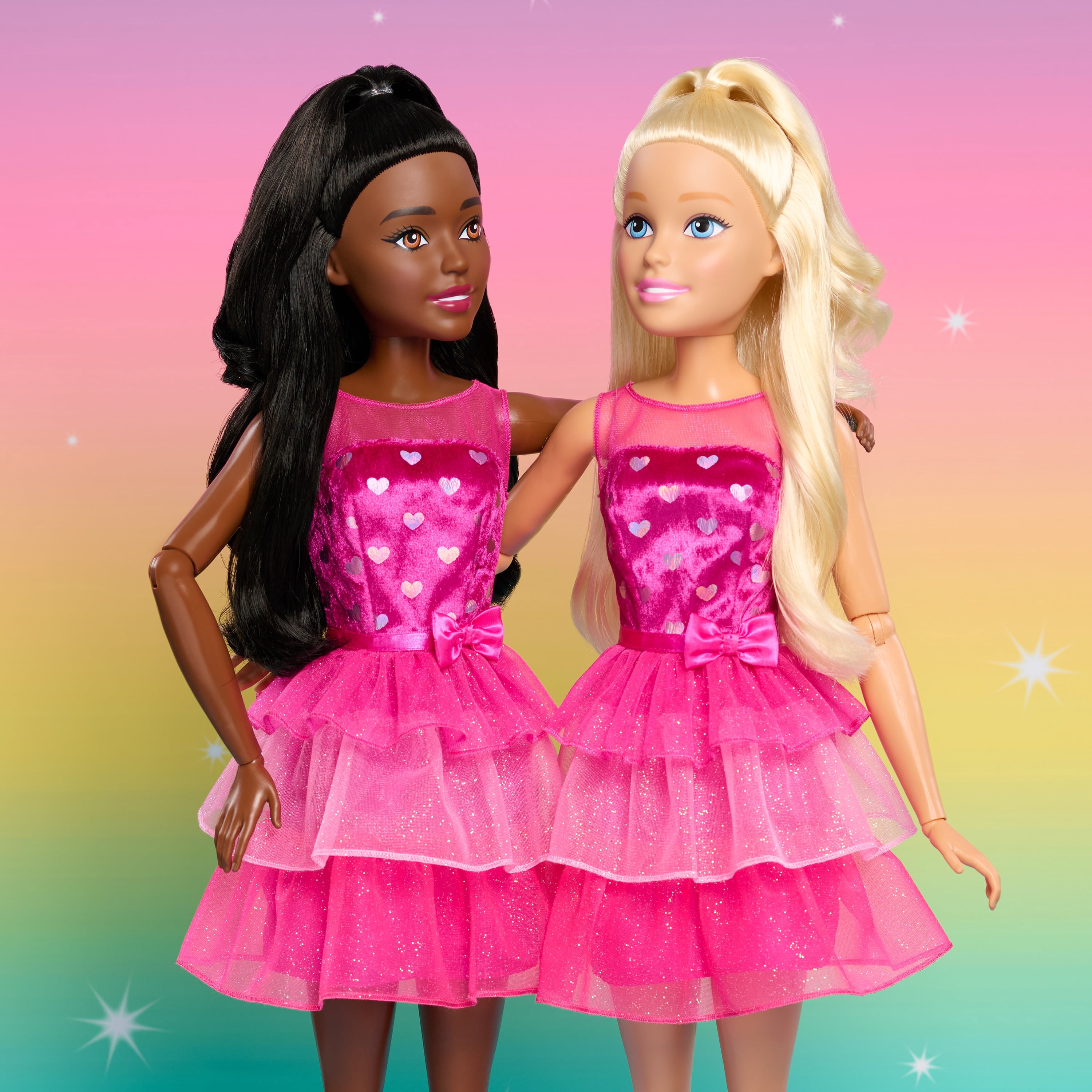 Barbie 28-Inch Fashion Doll, Large Brown-Haired Doll with Removable Shimmery Dress and Removable Shoes, Poseable Arms and Legs, and Brushable Hair, Toddler Toys, Ages 3 and up