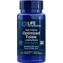 Life Extension High Potency Optimized Folate – L-methylfolate – Folic Acid, 8500 mcg DFE – Heart & Brain Support, Healthy Homocysteine Levels – Gluten-Free, Non-GMO, Vegetarian – 30 Tablets