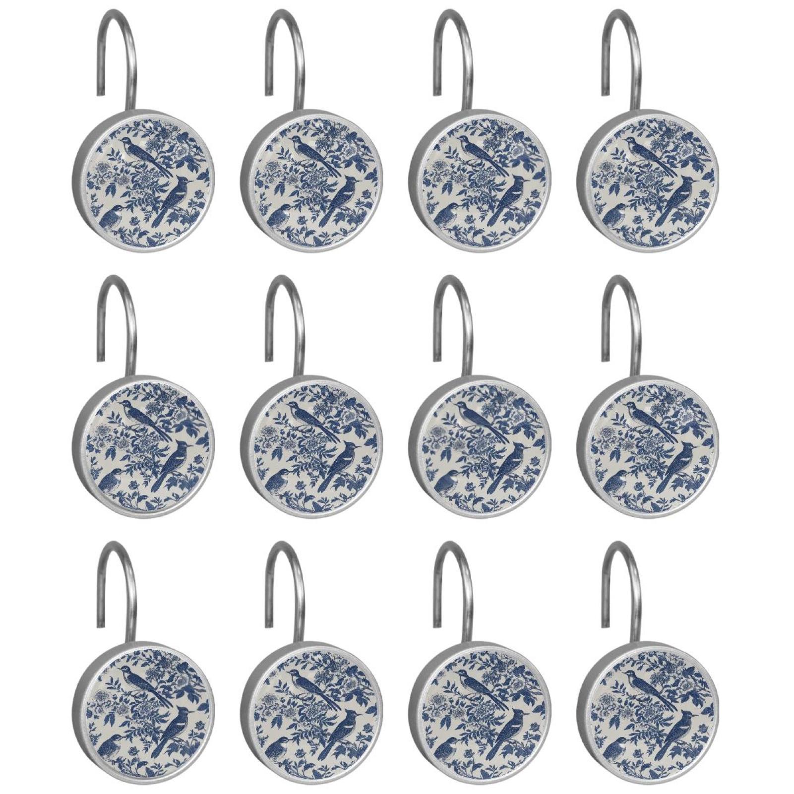 HemaKayy 12 Pcs Shower Curtain Hooks Bathroom Decorative Accessories Sketching Bluebird Branches