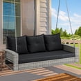 thumbnail image 4 of 3-Seats Wicker Hanging Porch Swing Chair Outdoor Gray Rattan Patio Swing Lounge 3 Back Cushions Capacity for Garden, Balcony, Living Room, Gray Rattan Black Cushion, 4 of 9