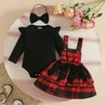 thumbnail image 2 of Karoyedx Infant Girl Outfits Baby Girl Christmas Clothes Plaid Outfits Long Sleeve Romper Overall Skirt Dress Cute Newborn Outfit Black Size,6-9 Months, 2 of 6