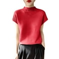thumbnail image 2 of Turtleneck Tops for Women Summer Knit Shirt Dressy Short Sleeve Slim Fit Pullover T-shirt, 2 of 7