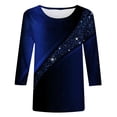 thumbnail image 4 of IROINID en Solde T-shirt à Manches Longues en Polyester pour Femmes Confortable Imprimé T-shirt Ample Blouse Col Rond Hauts, Bleu Foncé, 4 of 5
