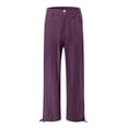 thumbnail image 3 of YIFUNIN Women's Cotton Linen Wide Leg Palazzo Pants with Elastic Waist & Button, Summer Casual Trousers with Side Pockets, Relaxed Beach Wear,Dark Purple L, 3 of 5
