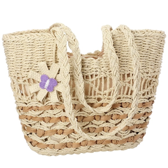 Bolsa de Playa Grande Trifabricy de Paja Tejida para Mujer Beige