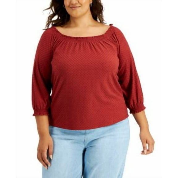 MSRP $57 Style & Co Plus Size Clip-Dot Top Maroon Size 0x