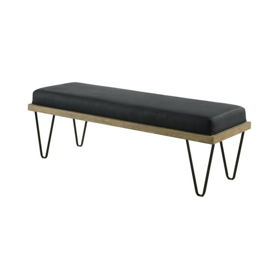 Leatherette Padded Bench with Hairpin Legs Gray - Saltoro Sherpi