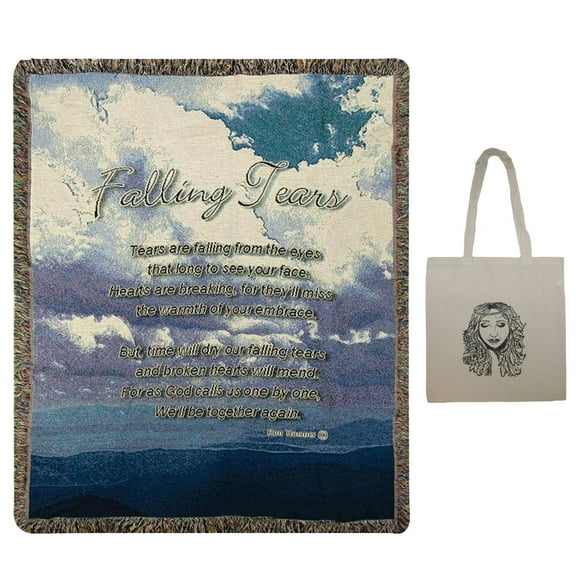 Falling Tears 50" x 60" Inspirational Tapestry Throw Blanket & Angel Tote, Sympathy, Memorial, Bereavement