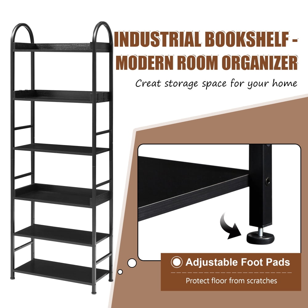 Dropship 74.8 Inch Bookshelf L-shape MDF Boards Stainless Steel Frame  Corner 6-tier Shelves Adjustable Foot Pads, Black to Sell Online at a Lower  Price