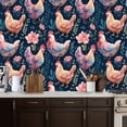 thumbnail image 2 of Peel and Stick Wallpaper Colorful Chickens Floral Dark Blue Wall Mural 17.7in x 9.8ft Self Adhesive Removable Wall Paper Renter Friendly Wallpaper for Bedroom, 2 of 8