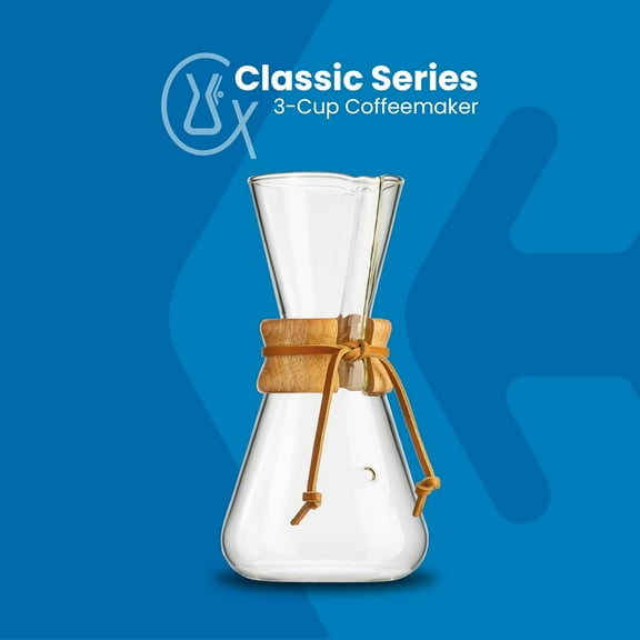 CHEMEX Classic Series 3-Cup Pour-Over Glass Coffeemaker