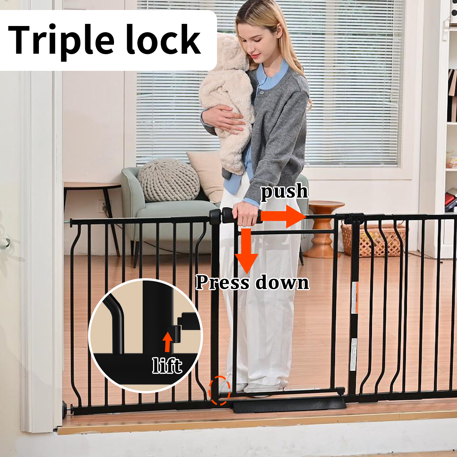 Fairy Baby Safety Gate with Door, 57-64 in, Black photo 5