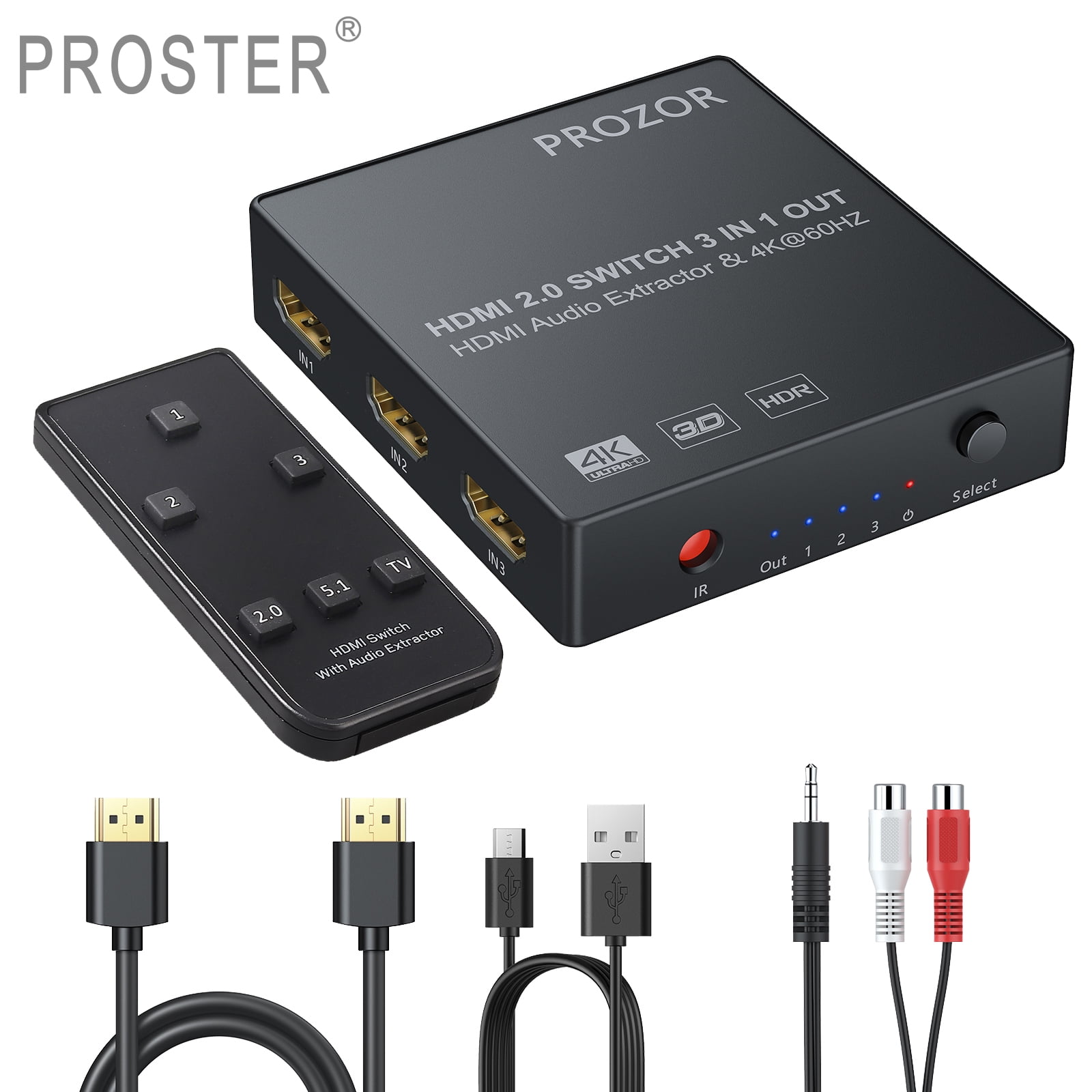 2K Ultra HD Video Audio Splitter Converter Adaptateur Audio Extractor YAHALOU Commutateur HDMI Switcher 3 Ports dentrée 1 Sortie Port 4K 