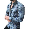 thumbnail image 1 of Innerwin Blouse Col à Revers Hauts pour Hommes Chemises à Manches Longues à Simple Boutonnage Bleu Floral TTG, 1 of 4