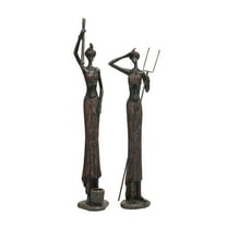 28", 24"H Red Polystone Handmade Tall African Women People Sculpture with Carved Dresswear, by DecMode (2 Count)
