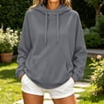 thumbnail image 3 of Plain Hoodies for Women Long Sleeve Drawstring Loose Casual Hooded Sweatshirt with Pockets Pullover Tops Fall Winter Clothes, 3 of 5