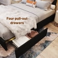 thumbnail image 4 of Velvet Upholstered Platform Bed with 59.06" Headboard, Queen Bed Frame with Golden Plating Trim and Slats Support, Modern Bed for Adults Bedroom, No Box Spring Needed, Gold+Black, 4 of 7