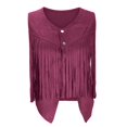 thumbnail image 5 of JULMCOMO Faux Suede Vest Tops for Women Fringe Button Down Sleeveless Casual Vest Jacket Cropped Cowboy Western Jacket Wine M, 5 of 7