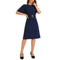 thumbnail image 4 of INSPIRE CHIC Women's Short Sleeve Midi Dress Crewneck Belted Casual Swing Dress XL Navy Blue, 4 of 5