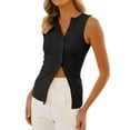 thumbnail image 3 of Women Button Down Vest Ribbed Summer Tank Tops Button Up Open Front Rib Shirt Sleeveless Slim Dressy Top Fashion Black L, 3 of 9