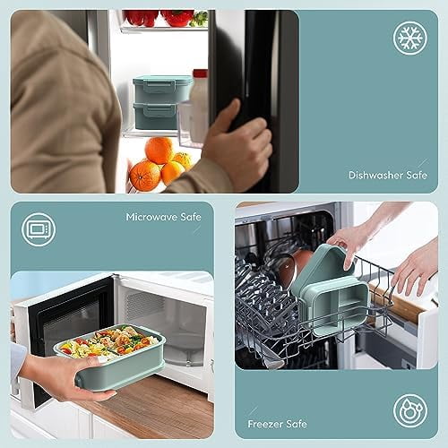 Bento Box Adult Lunch Box - 72oz Stackable Bento Lunch Box for Adults, 3 Layers All-in-One Large Bento Box Leak-Proof Lunchbox with Utensil Sauce Dressing Containers for Dining Out,Work, Green