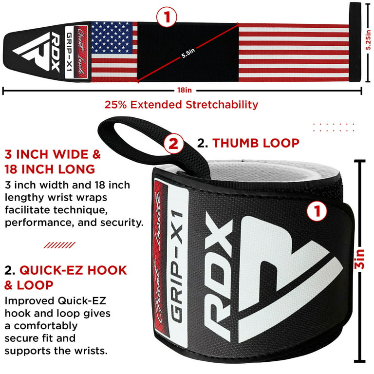 RDX Weight Lifting Wrist Wraps Support, IPL USPA Approved, Elasticated Pro  18” Cotton Straps, Thumb Loop, Powerlifting Bodybuilding Fitness Strength