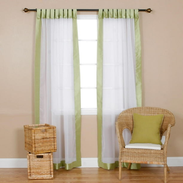 Quality Home Voile Curtains with Faux Silk Border Celery 52" x 84