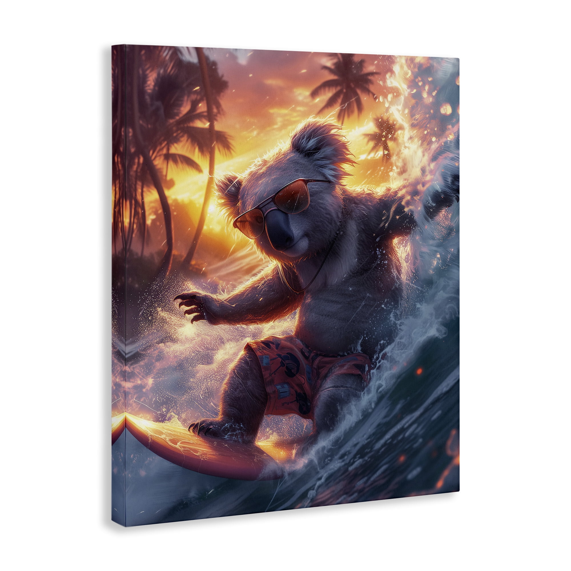 Stupell Industries Surfing Tropical Koala Coastal Painting Gallery Wrapped Canvas Art Print Wall Art, 30 x 40