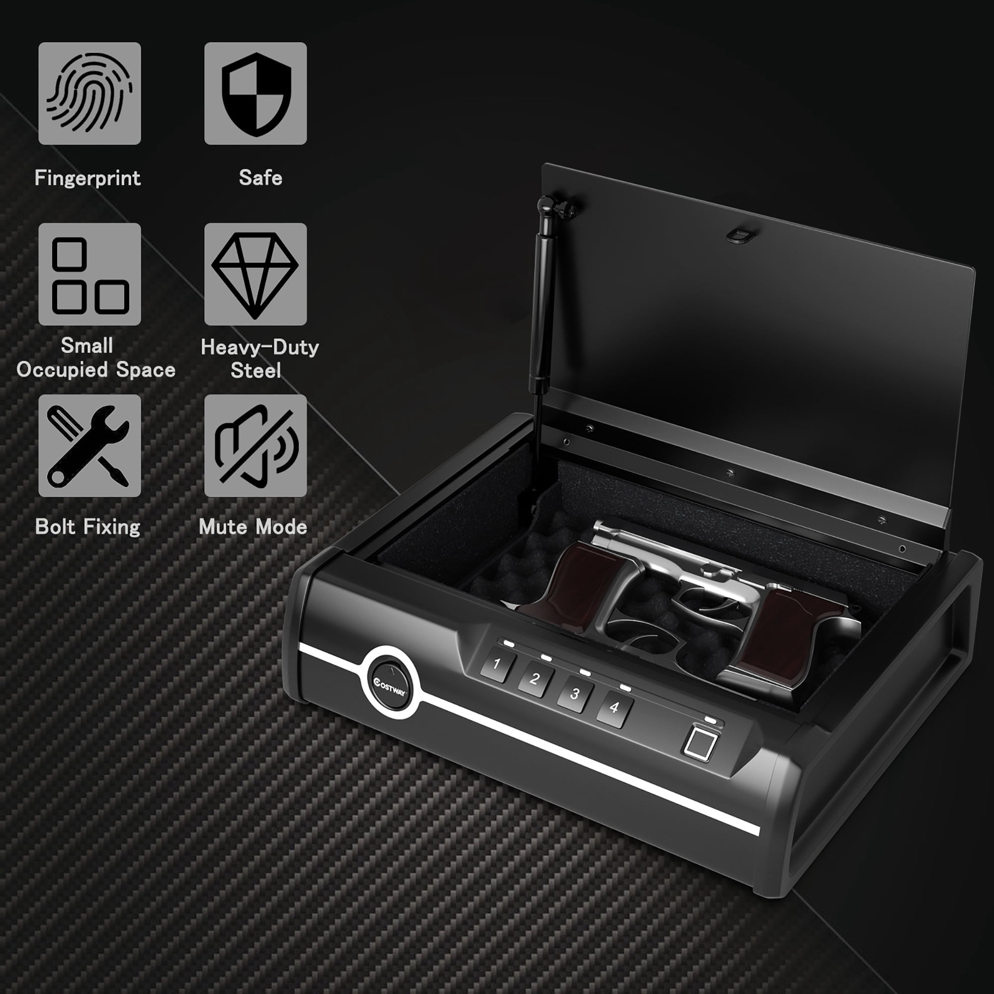 Costway Quick-Access Dual Firearm Safety Device w/ Biometric Fingerprint Lock