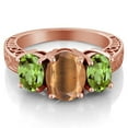 thumbnail image 2 of Gem Stone King 3.30 Ct Oval Brown Tiger Eye Green Peridot 18K Rose Gold Plated Silver Ring (Size 7), 2 of 3