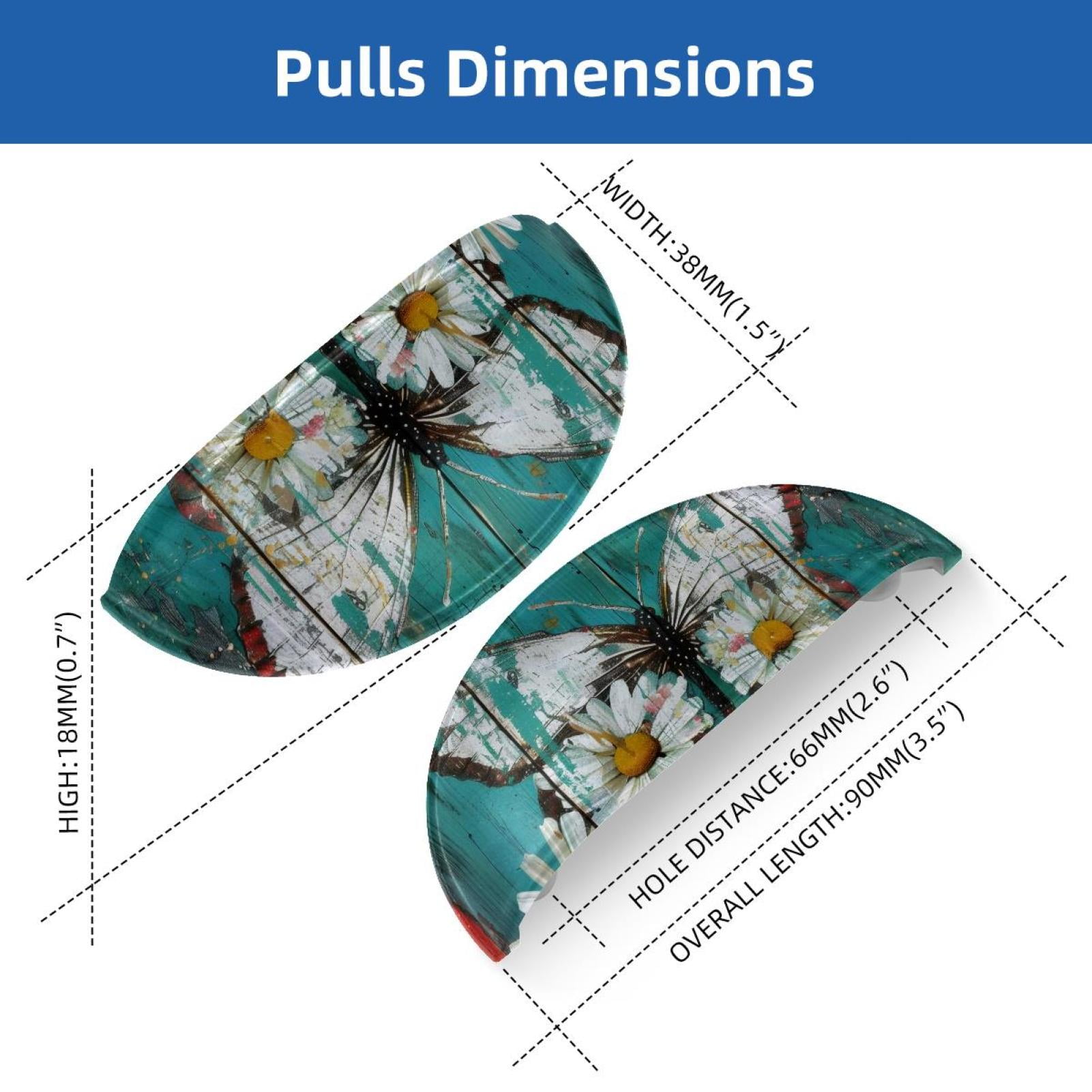 PhooArto 6 Pcs Cup Drawer Pulls, Daisy Floral Butterfly on Wooden Shell Shape Handles Cabinet Knobs for Dresser Cupboard Closet Wardrobe with Screws