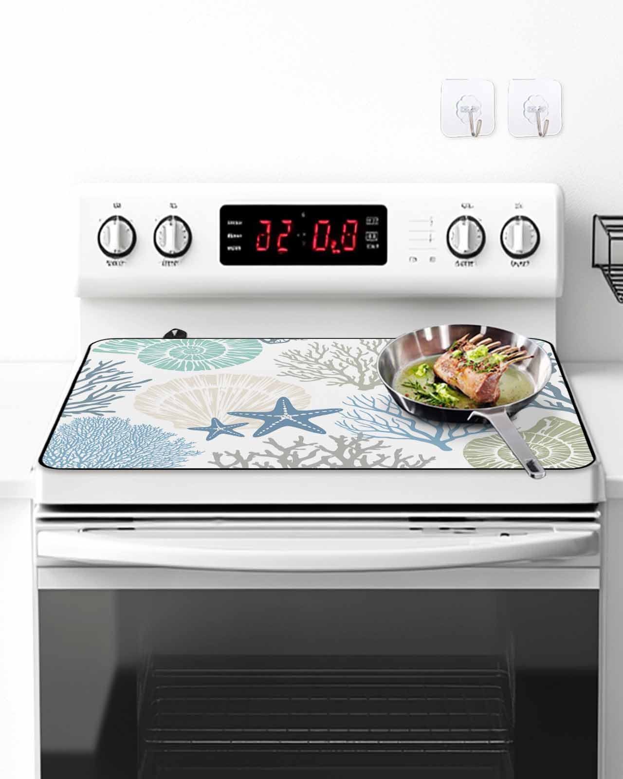 Stove Top Covers for Electric Stove, Coastal Glass Stovetop Cover Protector, Summer Beach Nautical Coral Starfish Induction Cooktop Protector Oven Mat for Kitchen Countertop 24"x21"