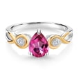 thumbnail image 2 of Gem Stone King 1.42 Ct Pear Shape Pure Pink Mystic Topaz 925 Silver and 10K Yellow Gold E-F Lab Grown Diamond Ring, 2 of 4