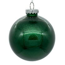 Vickerman 4" Clear Ball Christmas Ornament with Emerald Glitter Interior, 6 Pieces per bag
