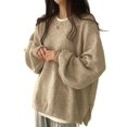 thumbnail image 2 of Women'S Oversized Sweaters Long Sleeve Crew Neck Fuzzy Knit Casual Chunky Pullover Sweater Fall Khaki S, 2 of 7
