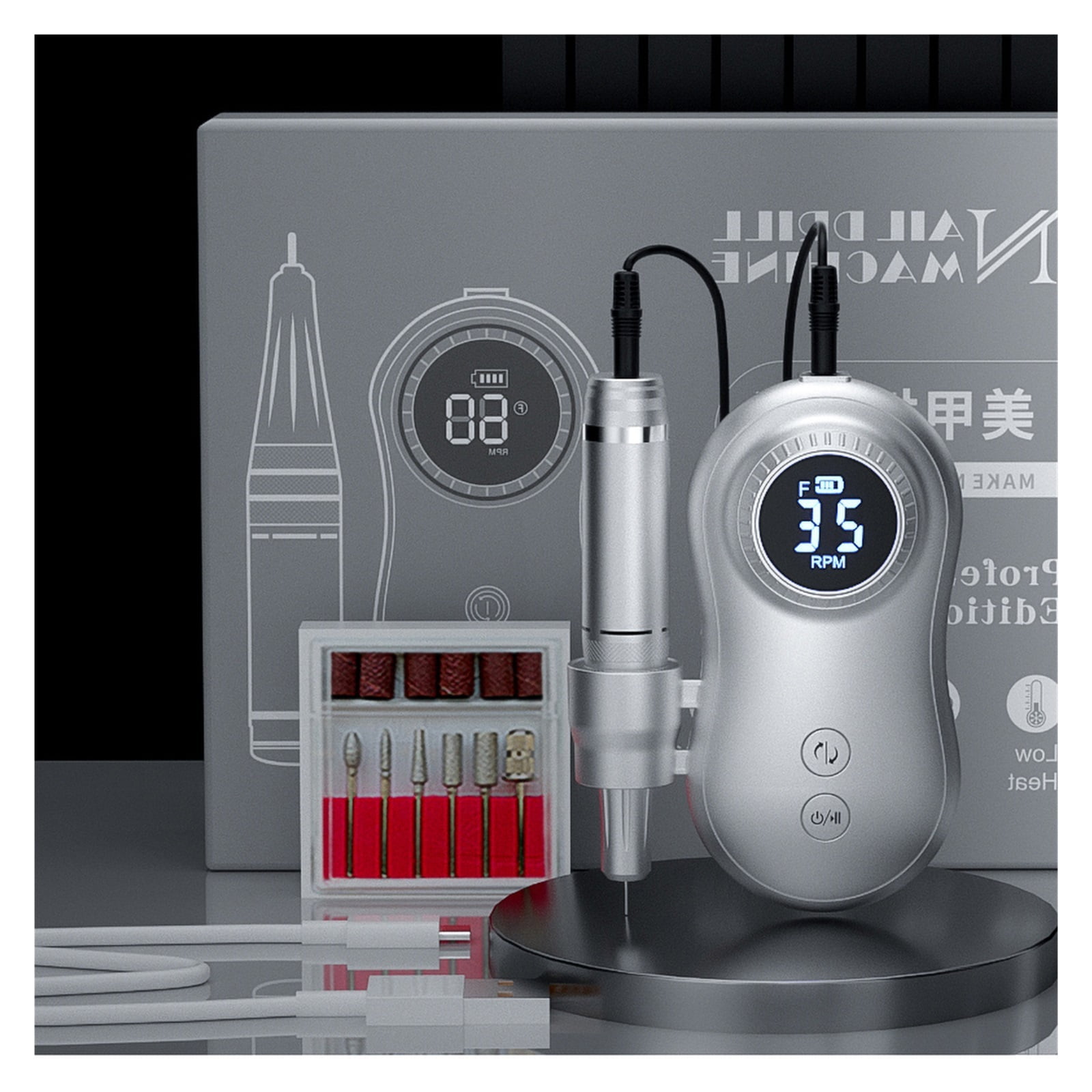 New 35000RPM Nail Machine, Manicure Machine, Electric Nail Drill Machine, Electric Nail File LED Display, Rechargable For All Gel ,Low Noise