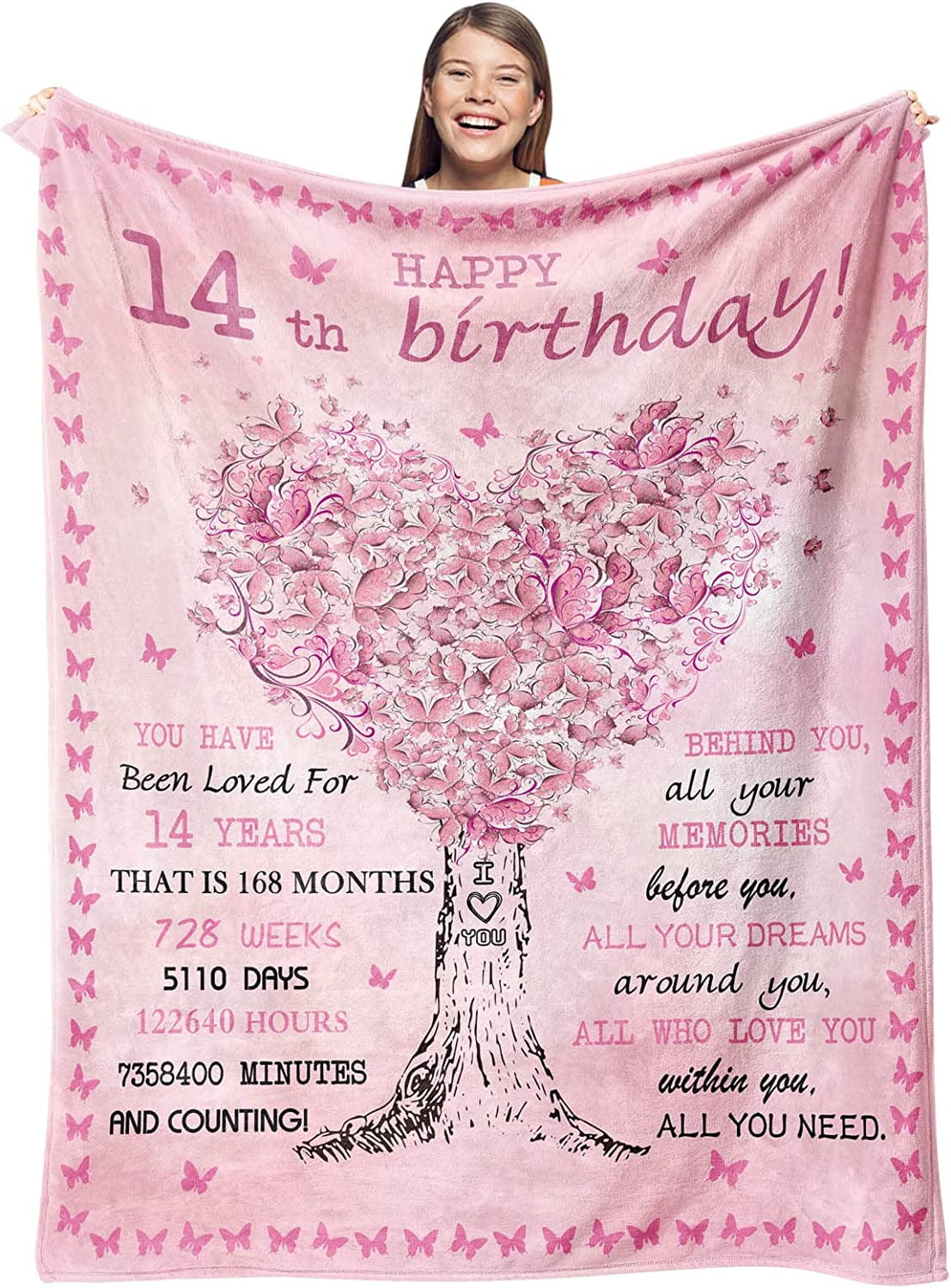 Gifts for 14 Year Old Girl Blankets, 14 Year Old Girl Gift Ideas Throw  50X60, Birthday Gifts for 14 Year Old Girl, 14th Birthday Decorations/ Gifts for Girls, Teen Girl Gifts 14 Years
