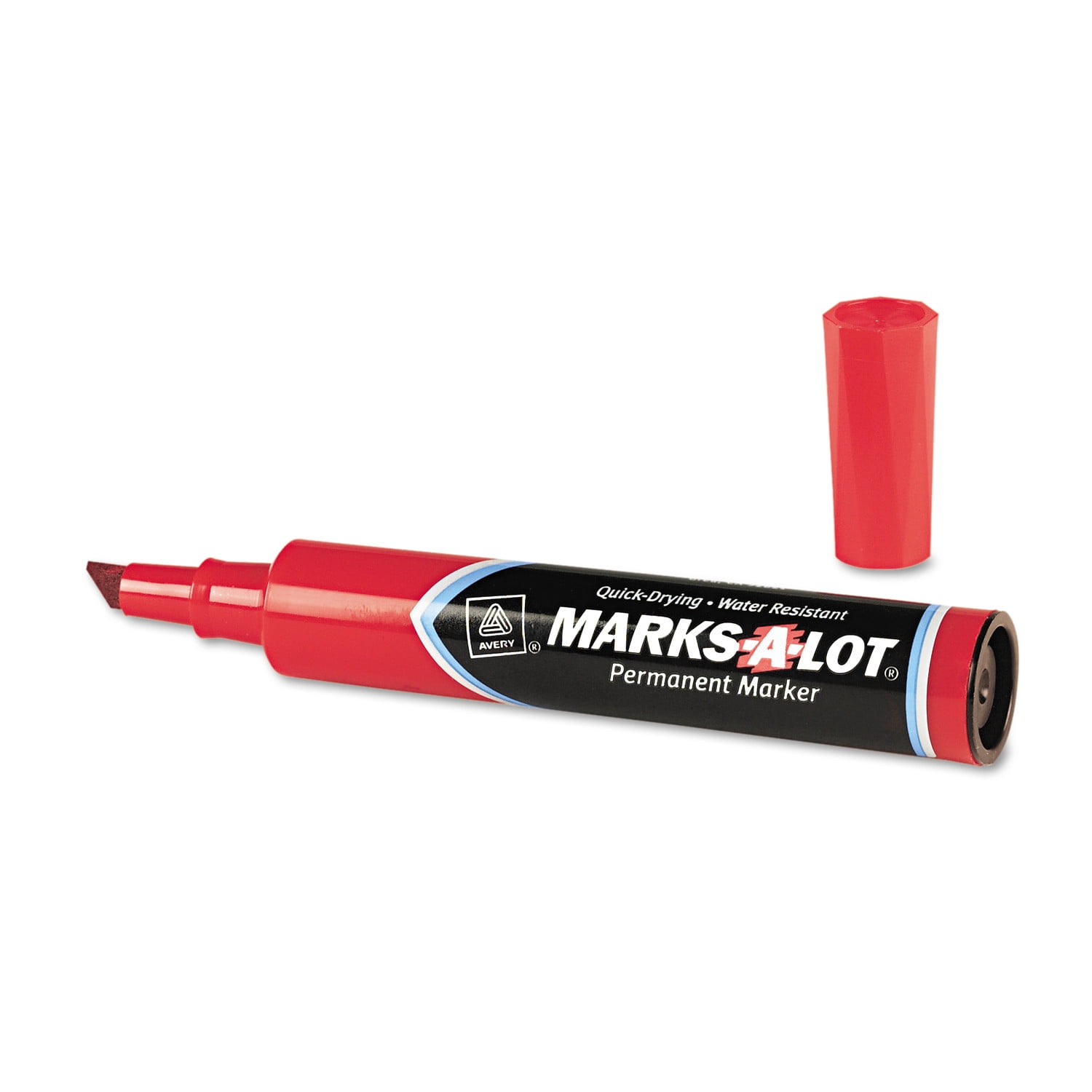 Avery Marks-A-Lot Permanent Markers Dozen, Chisel Point, Red, 12 Count