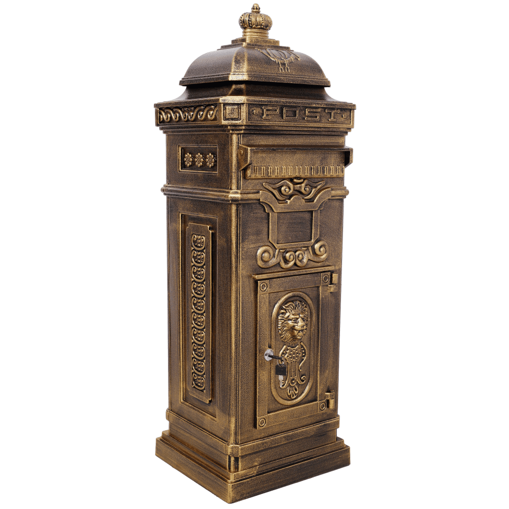 Tcbosik Outside Mailbox with Lock, Floor Standing Postbox, Aluminum Letter Box for Home Use, Copper
