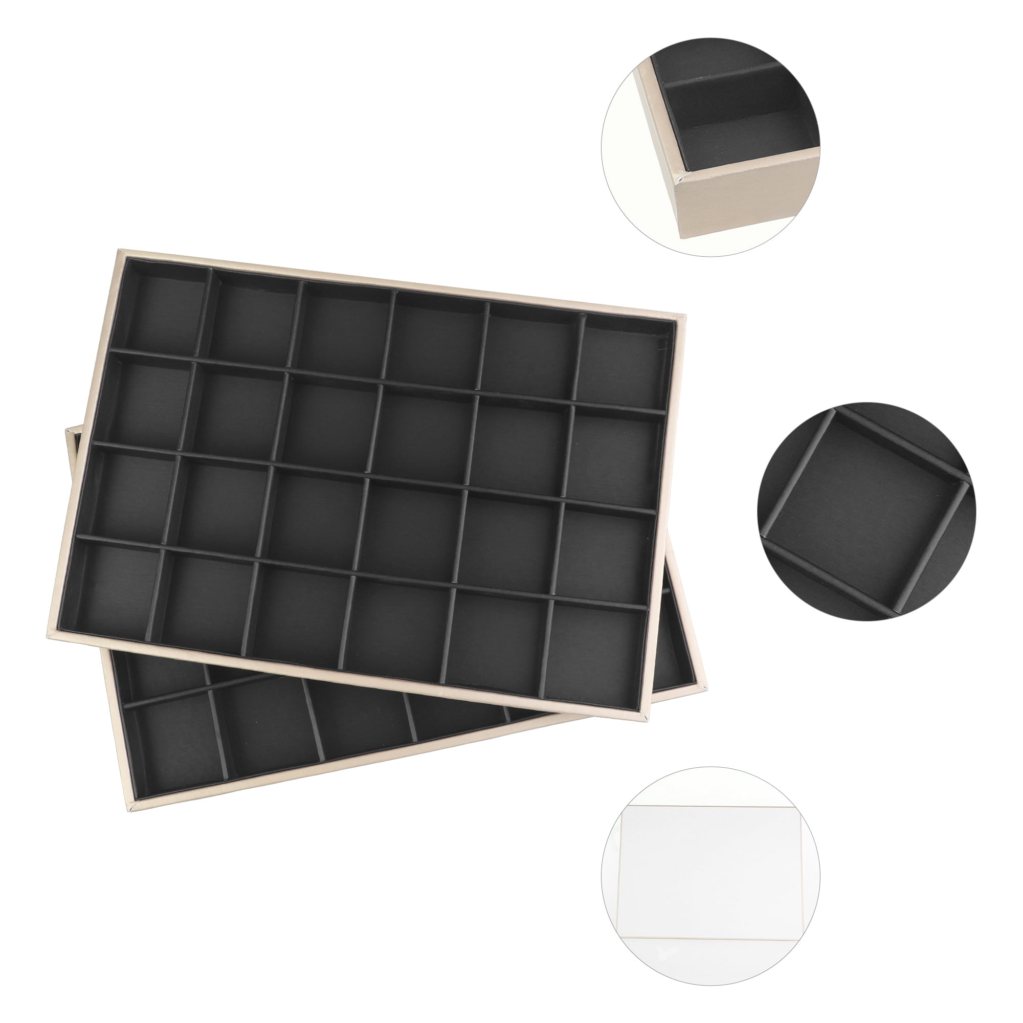Unique Bargains Set of 2 PU Leather Jewelry Boxes Organizer Trays with Removable Dividers Black 24 Grid Tray