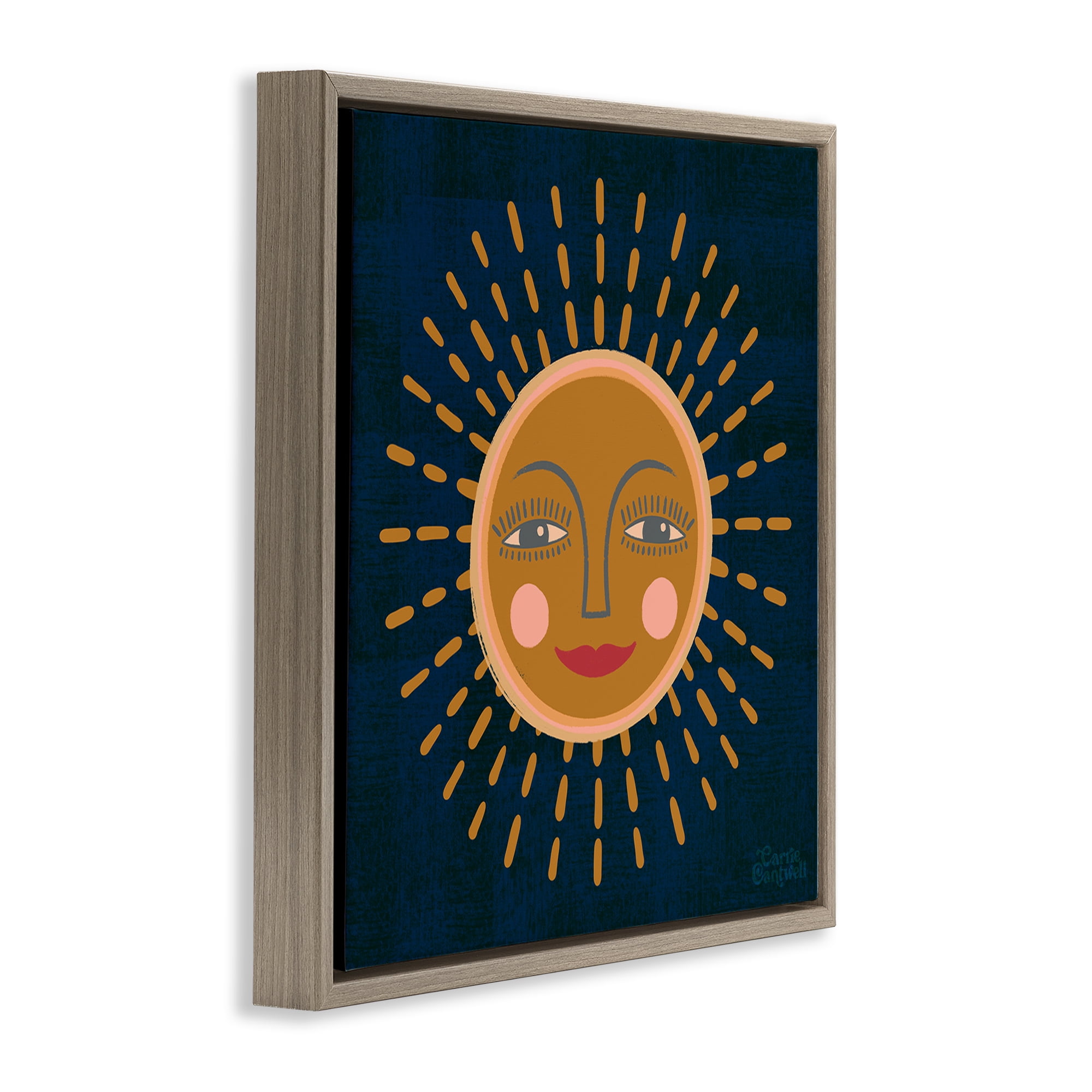 Stupell Industries Boho Smile Sun Landscape & Nature Painting Brown Floater Framed Canvas Art Print Wall Art, 25 x 25