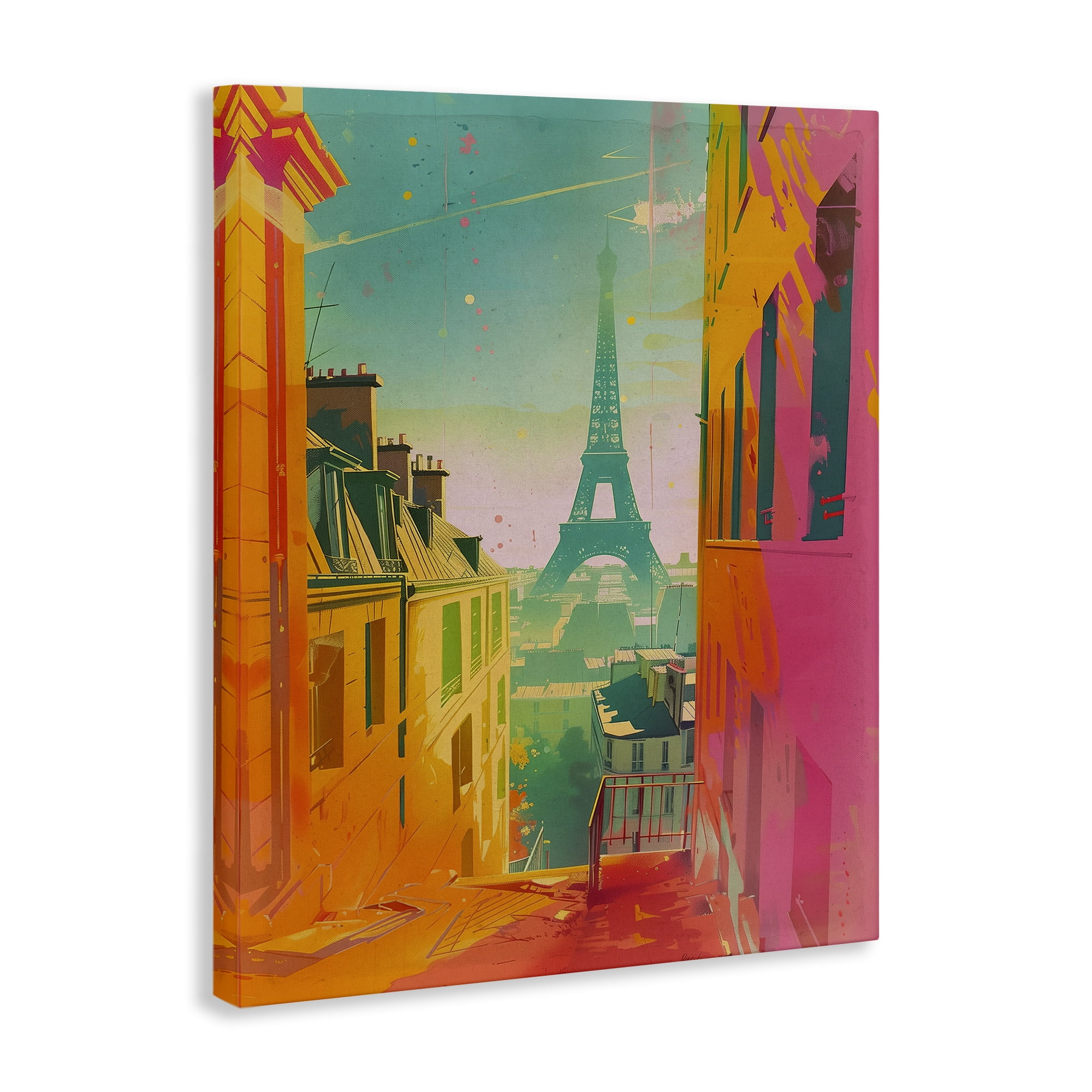 Stupell Industries Modern Paris Tower Town & City Painting Gallery Wrapped Canvas Art Print Wall Art, 16 x 20