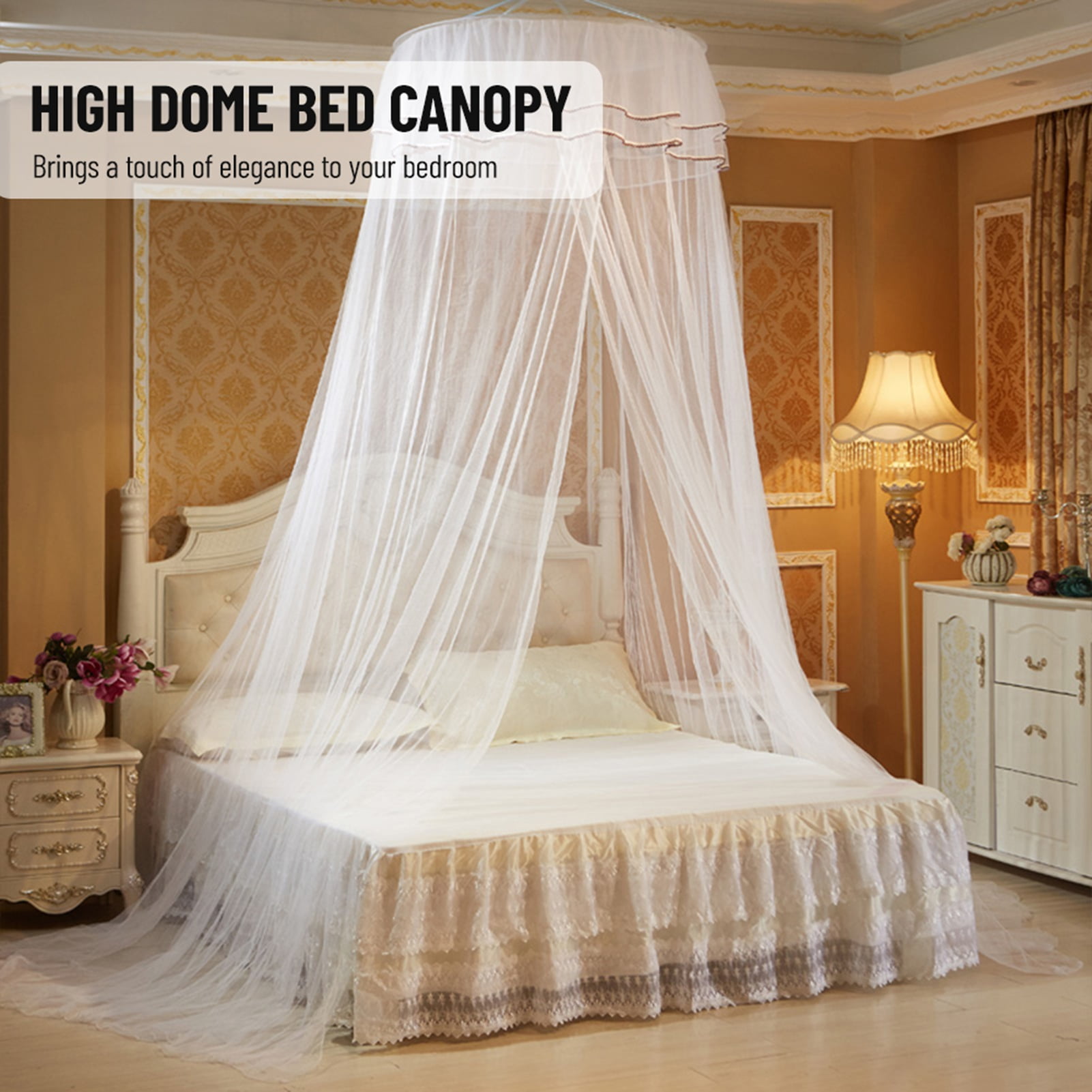 LAZIOEGR Classic White Dome Bed Canopy Fine Mesh Single Entrance Bed Net for 47.2 to 70.8 inches / 1.2 to 1.8 m Bed Elegant Princess Style Bedroom Decoration White
