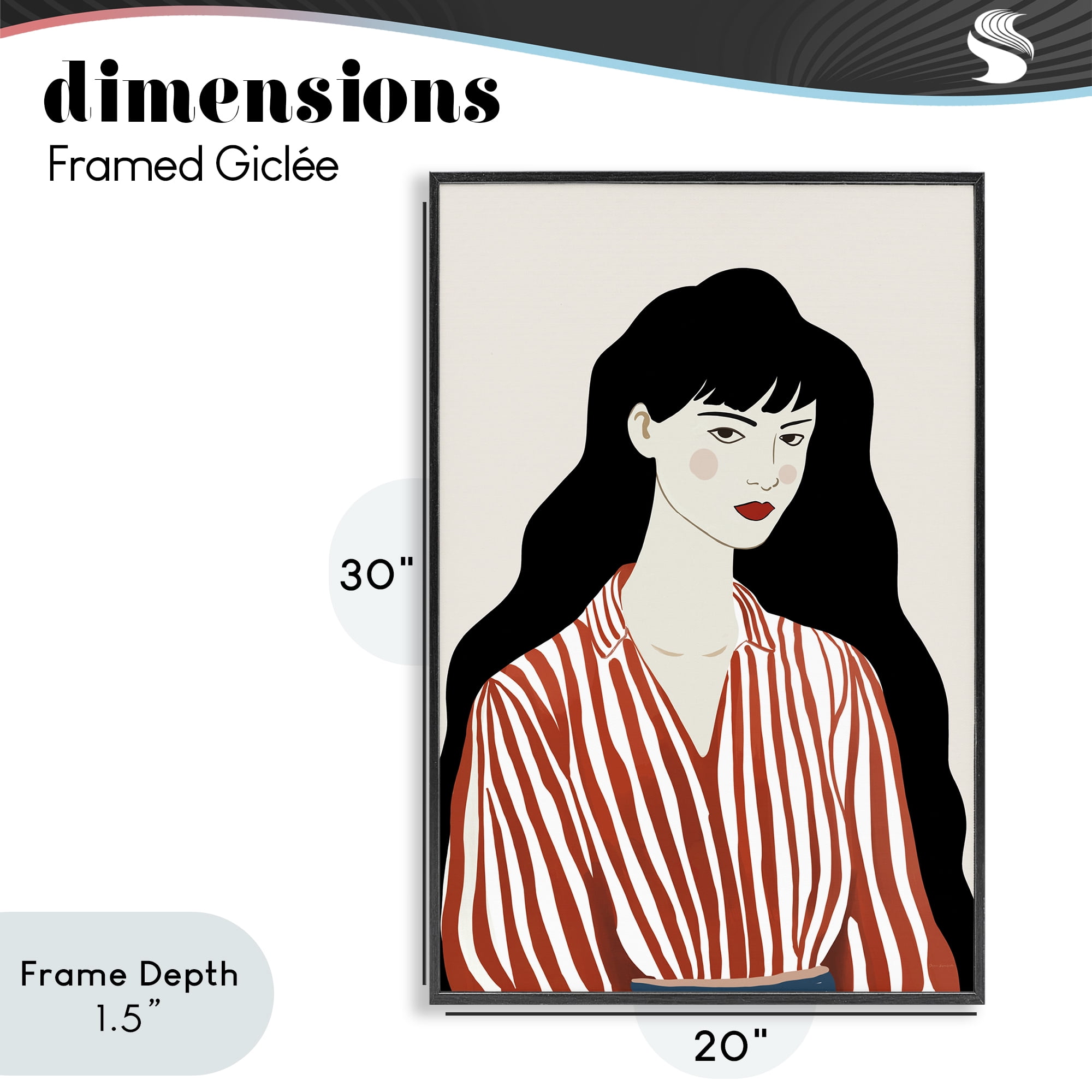 Stupell Industries Woman in Striped Blouse Black Framed Giclee Art, design by Omar Escalante